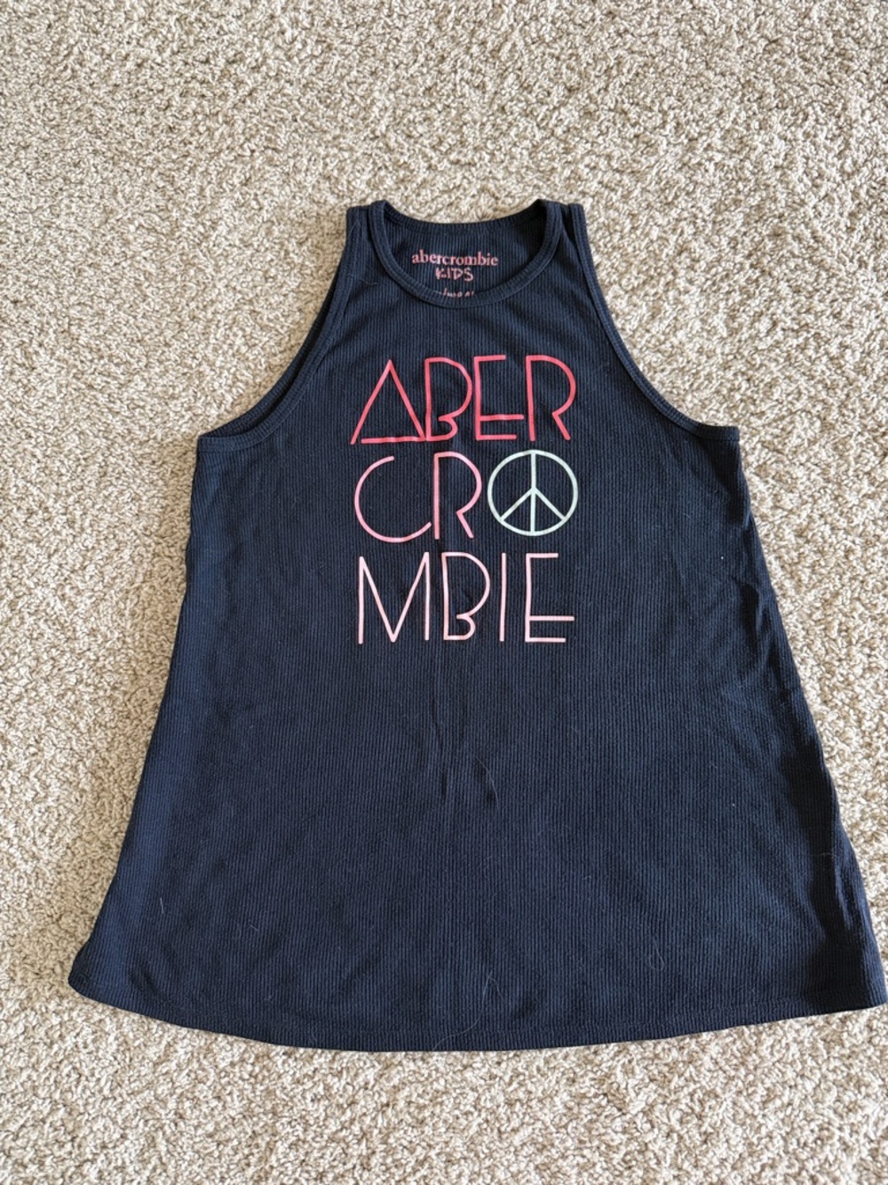 abercrombie kids Navy Tank with Pink Lettering and Mint Peace Sign
